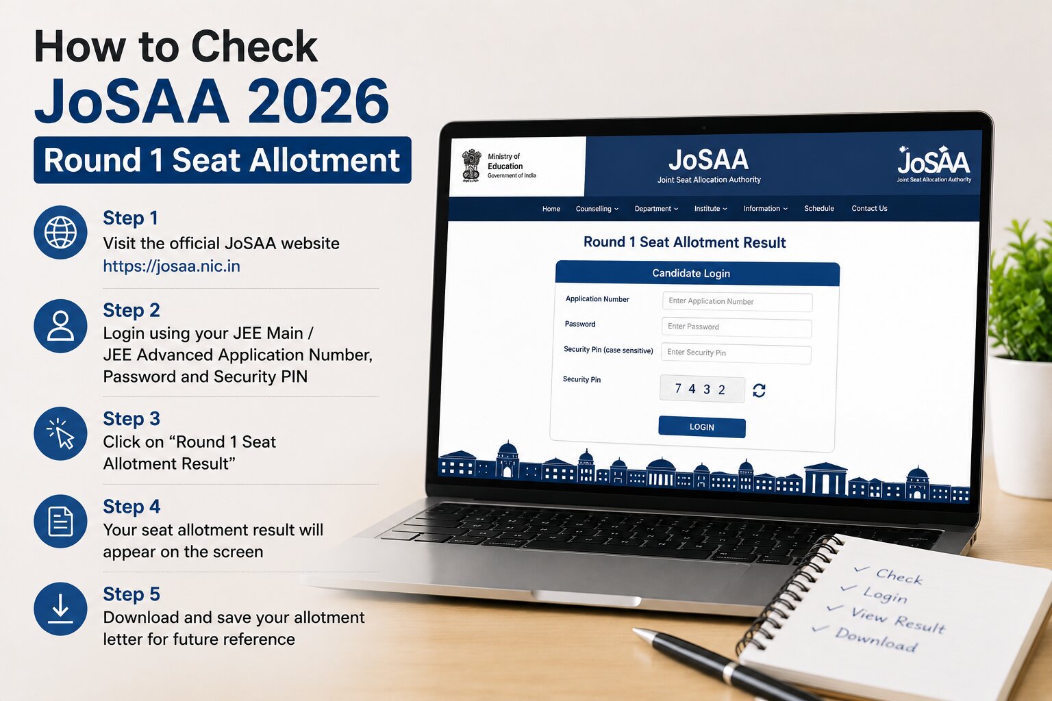 JoSAA 2026 round 1 seat allotment