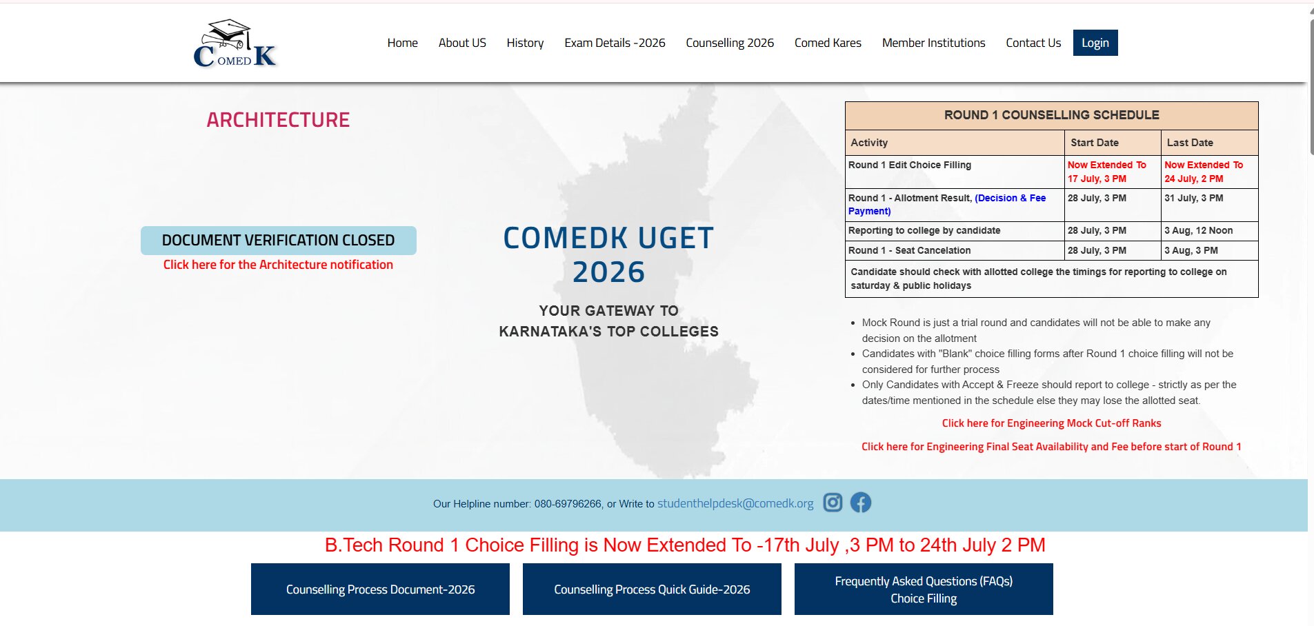 COMEDK Counselling 2026