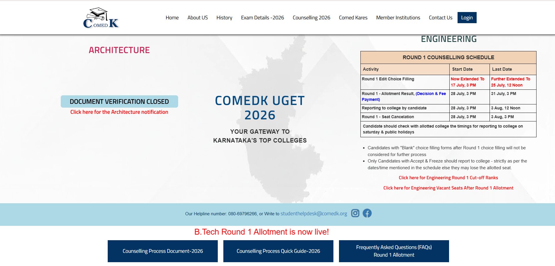 COMEDK UGET Round 1 
