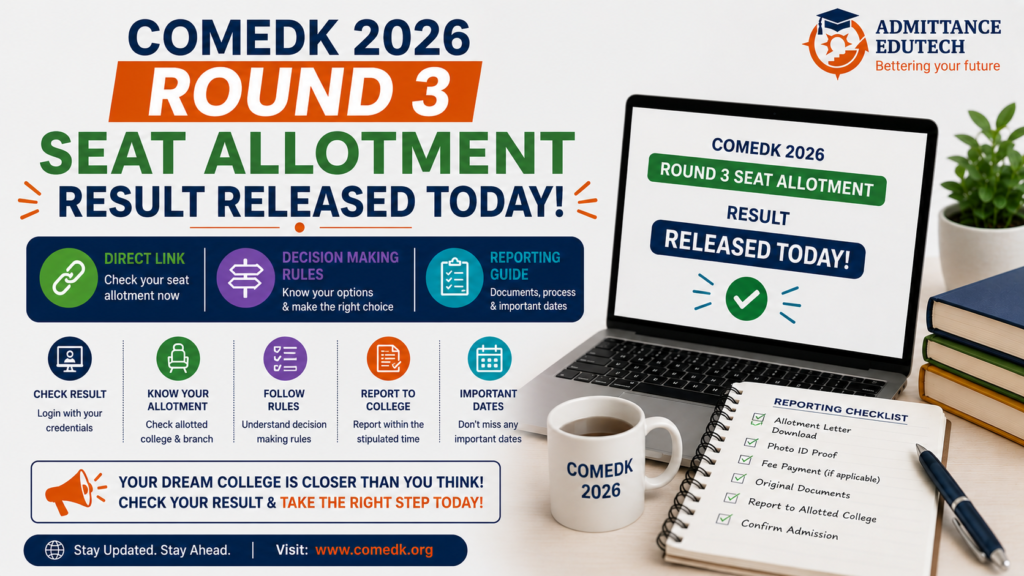 COMEDK ROUND 3 SEAT ALLOTMENT RESULT CHECK