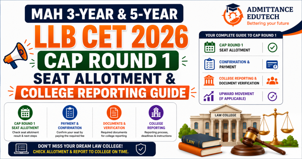 MAH 3-Year & 5-Year LLB CET 2026 CAP Round 1 Seat Allotment & College Reporting Guide