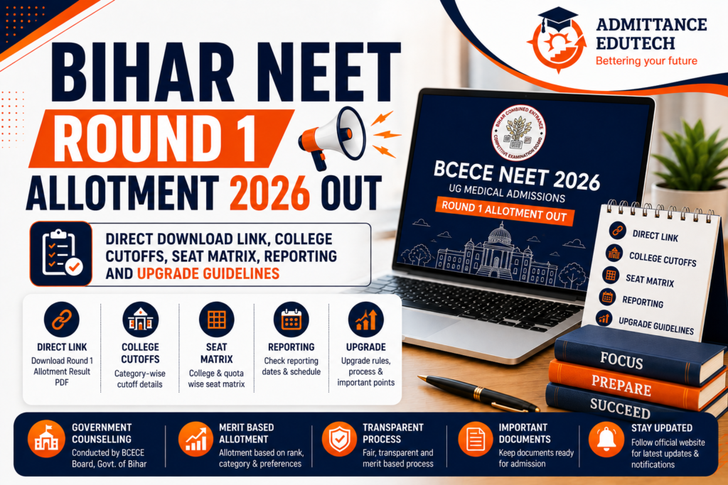 Bihar NEET Round 1 Allotment 2026 Out: Direct Download Link, College Cutoffs, Seat Matrix, Reporting and Upgrade Guidelines