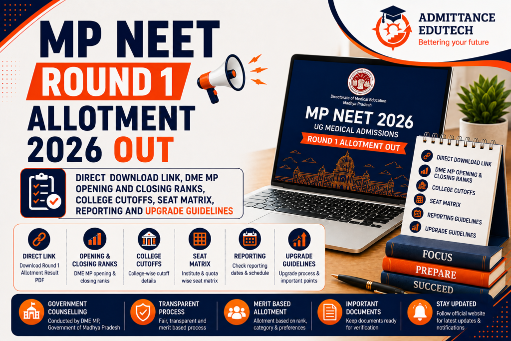 MP NEET Round 1 Allotment 2026 Out: Direct Download Link, DME MP Opening and Closing Ranks, College Cutoffs, Seat Matrix, Reporting and Upgrade Guidelines