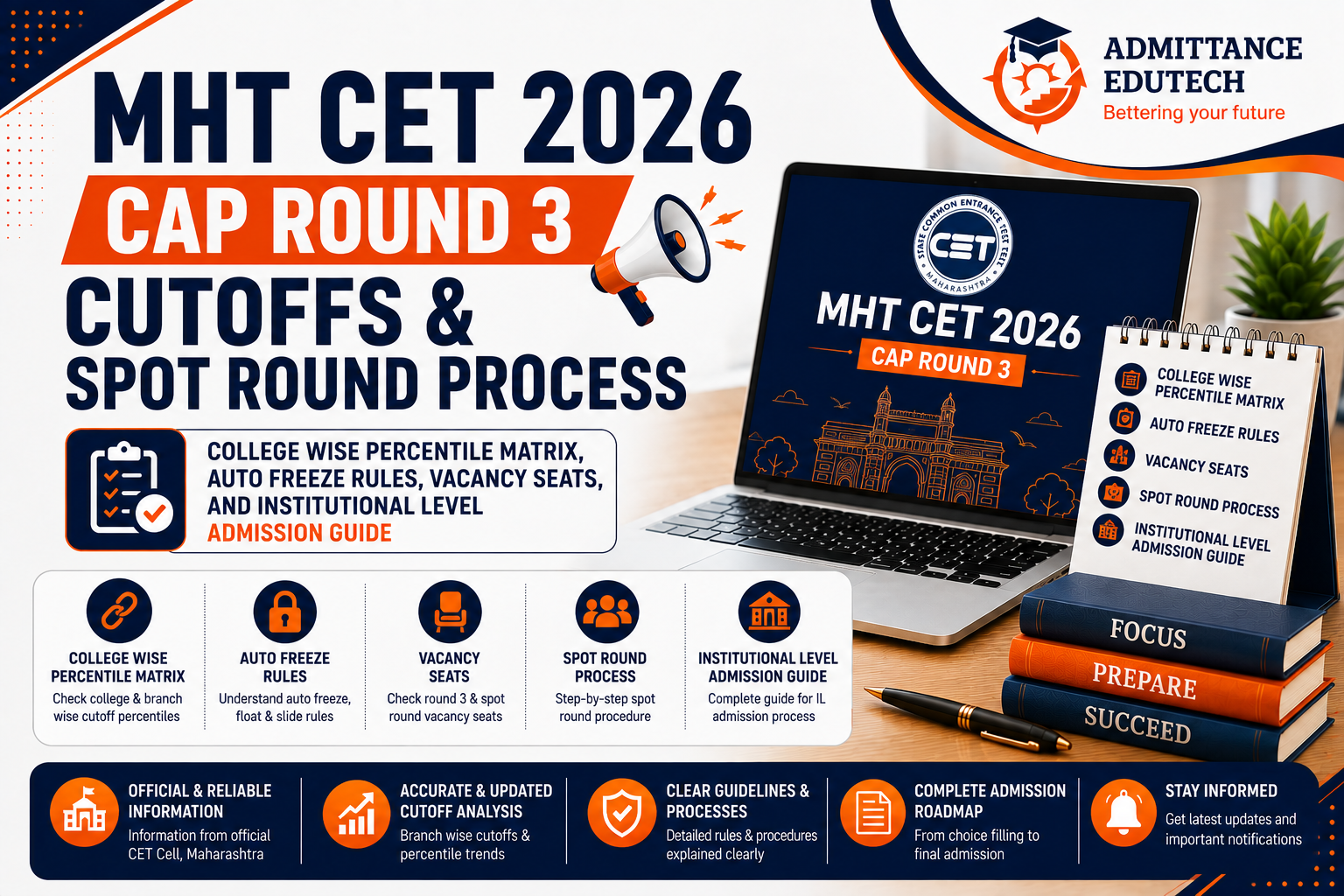 MHT CET 2026 CAP Round 3 Cutoffs and Spot Round Process: College Wise Percentile Matrix, Auto Freeze Rules, Vacancy Seats, and Institutional Level Admission Guide