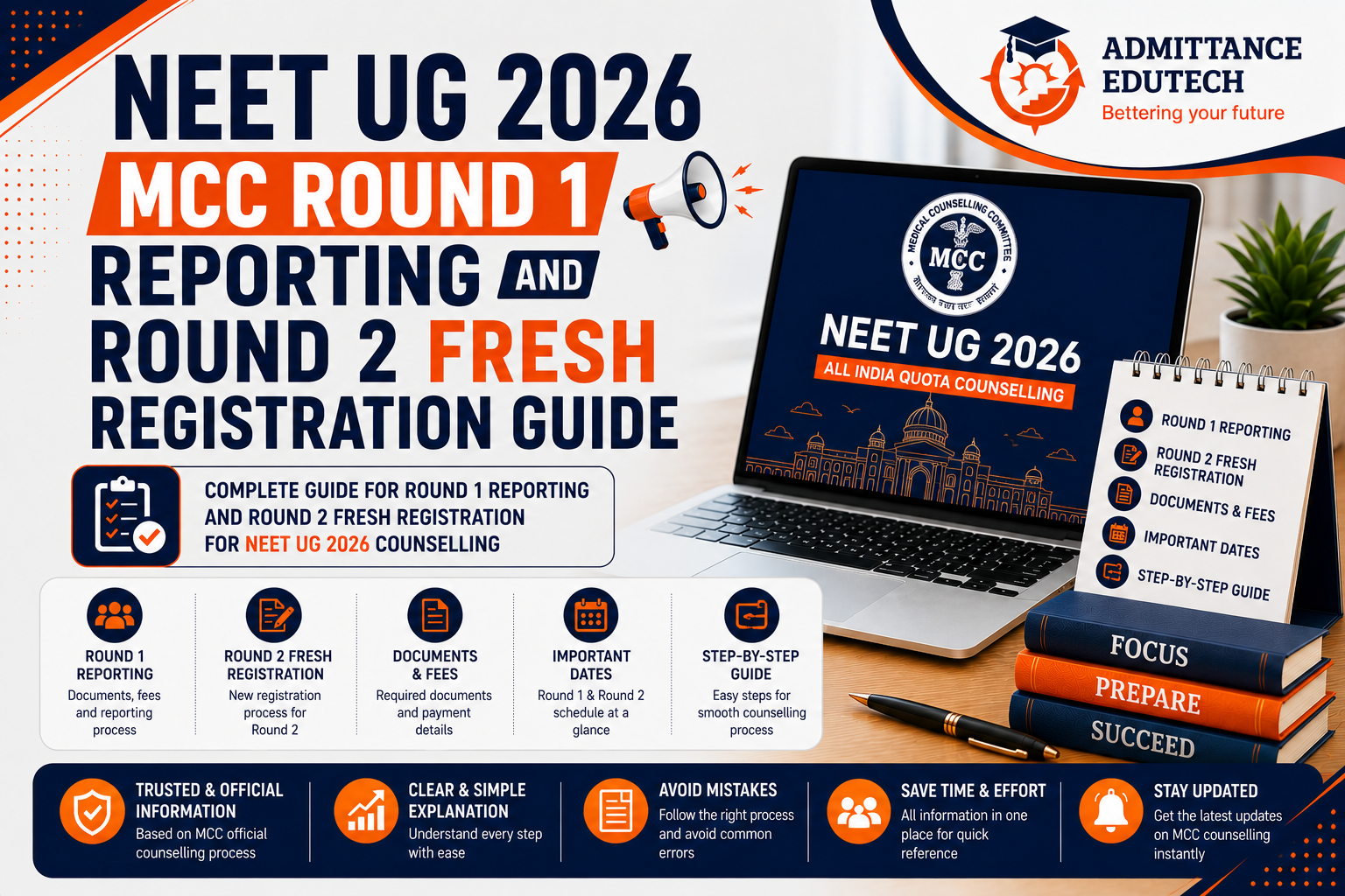 NEET UG 2026 MCC Round 1 Reporting and Round 2 Fresh Registration Guide: Document Verification, Free Exit Rules, Seat Matrix, and Choice Filling Strategy