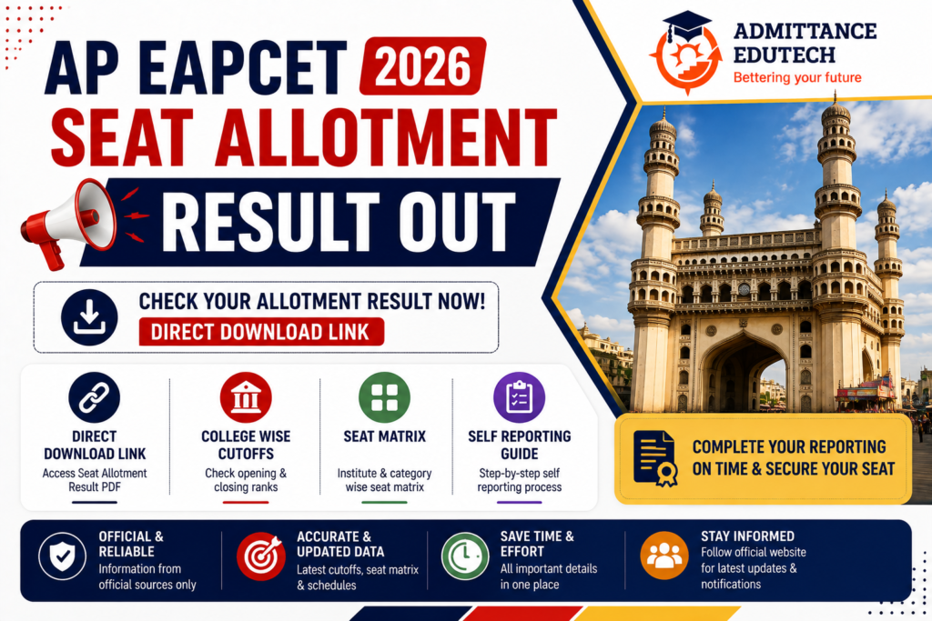 AP EAPCET 2026 Seat Allotment Result Out: Direct Download Link, College Wise Cutoffs, Seat Matrix, and Self Reporting Guide