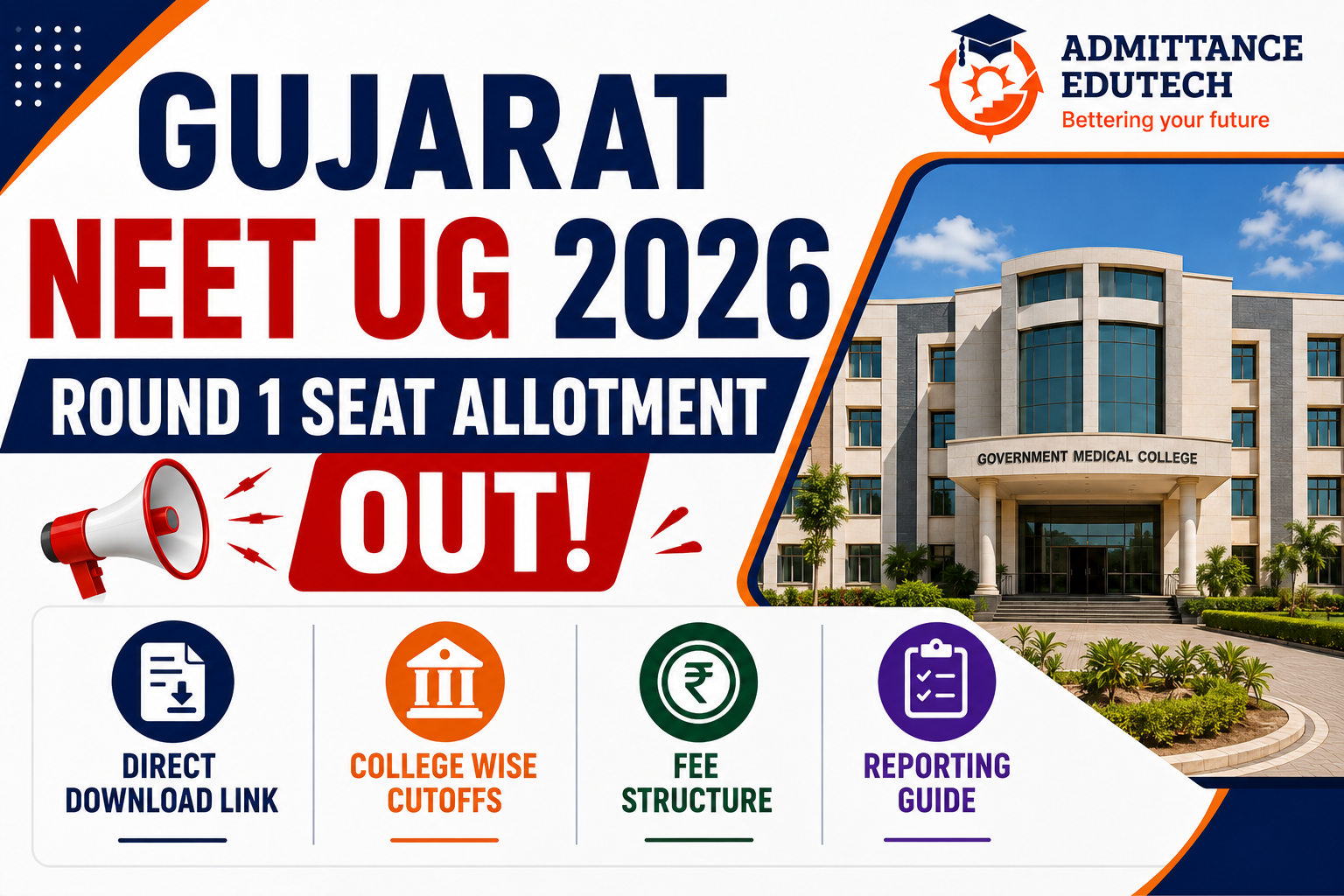 Gujarat NEET UG Round 1 Seat Allotment 2026 Out: Direct Download Link, College Wise Cutoffs, Fee Structure, and Reporting Guide