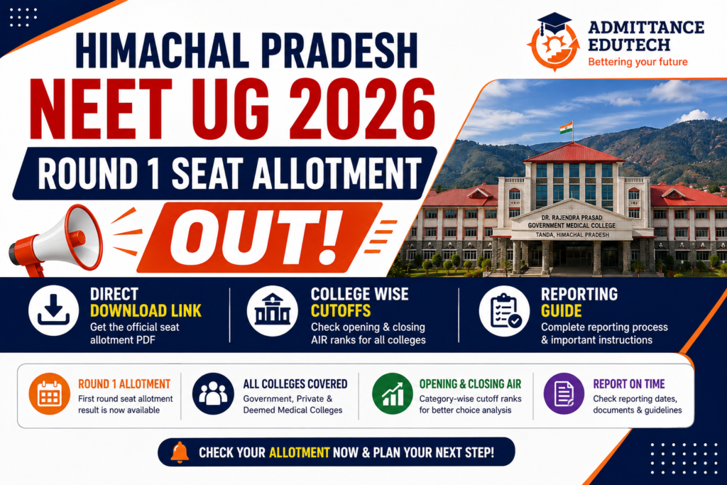 Himachal Pradesh NEET UG Round 1 Seat Allotment 2026 Out: Direct Download Link, College Wise Cutoffs, and Reporting Guide