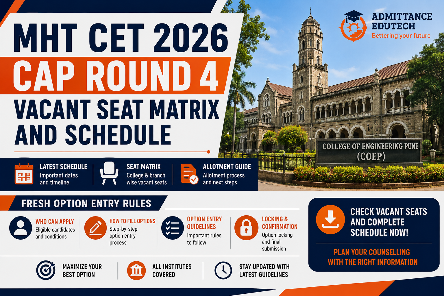 MHT CET 2026 CAP Round 4 Vacant Seat Matrix and Schedule: Fresh Option Entry Rules, Seat Matrix, and Allotment Guide