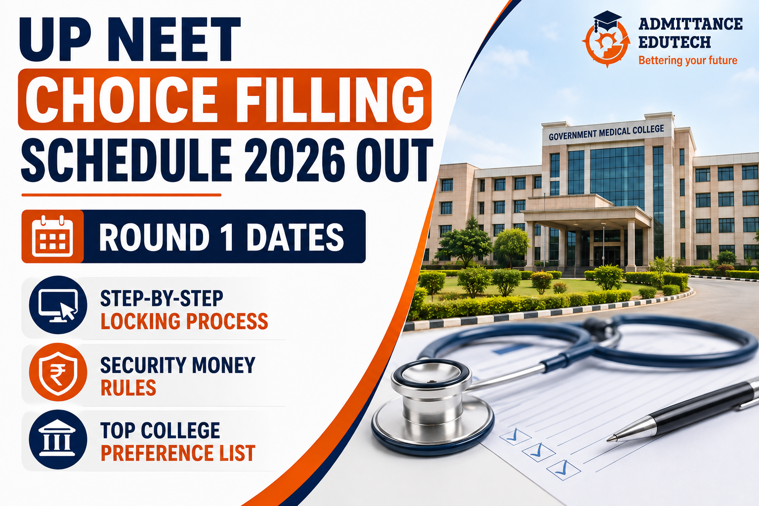 UP NEET Choice Filling Schedule 2026 Out: Round 1 Dates, Step-by-Step Locking Process, Security Money Rules, and Top College Preference List