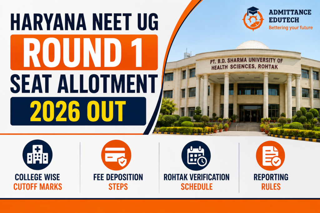 Haryana NEET UG Round 1 Seat Allotment 2026 Out: College Wise Cutoff Marks, Fee Deposition Steps, Rohtak Verification Schedule, and Reporting Rules