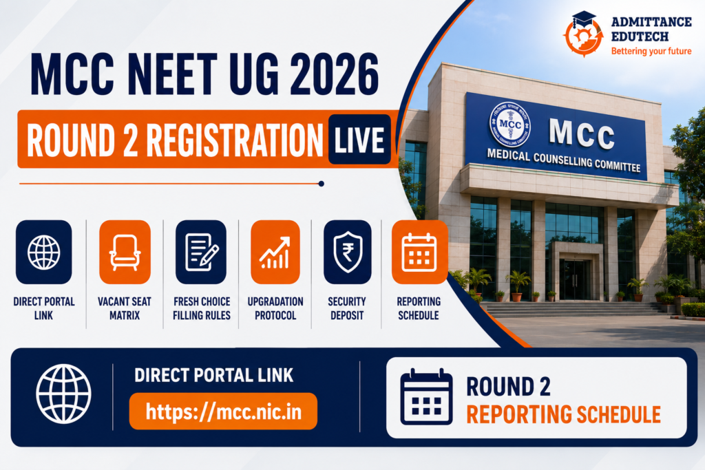 MCC NEET UG 2026 Round 2 Registration Live: Direct Portal Link, Vacant Seat Matrix, Fresh Choice Filling Rules, Upgradation Protocol, Security Deposit, and Reporting Schedule