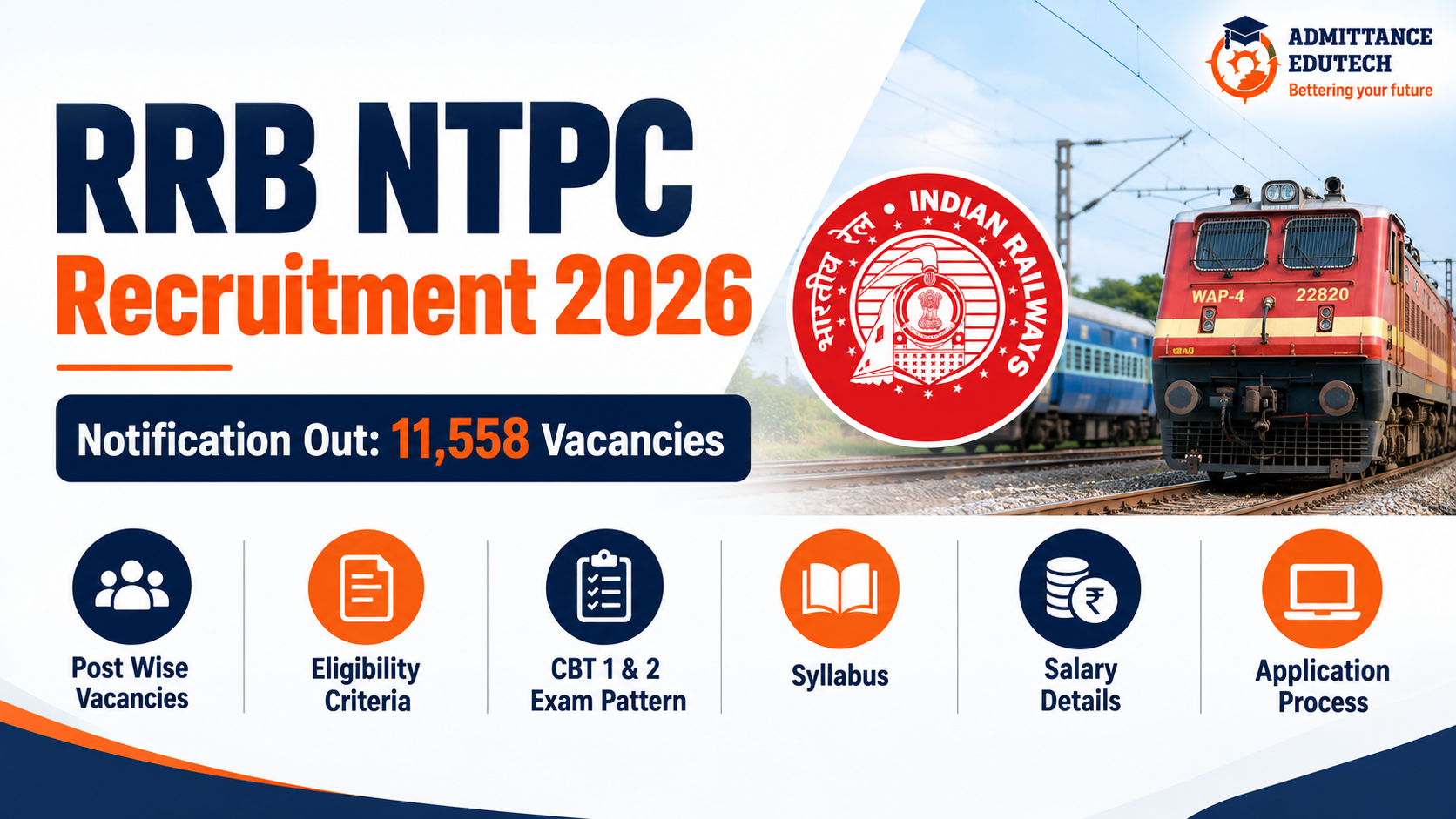 RRB NTPC Recruitment 2026 Notification Out: 11558 Vacancies, Post Wise Eligibility, CBT 1 2 Exam Pattern, Syllabus, Salary, and Application Process
