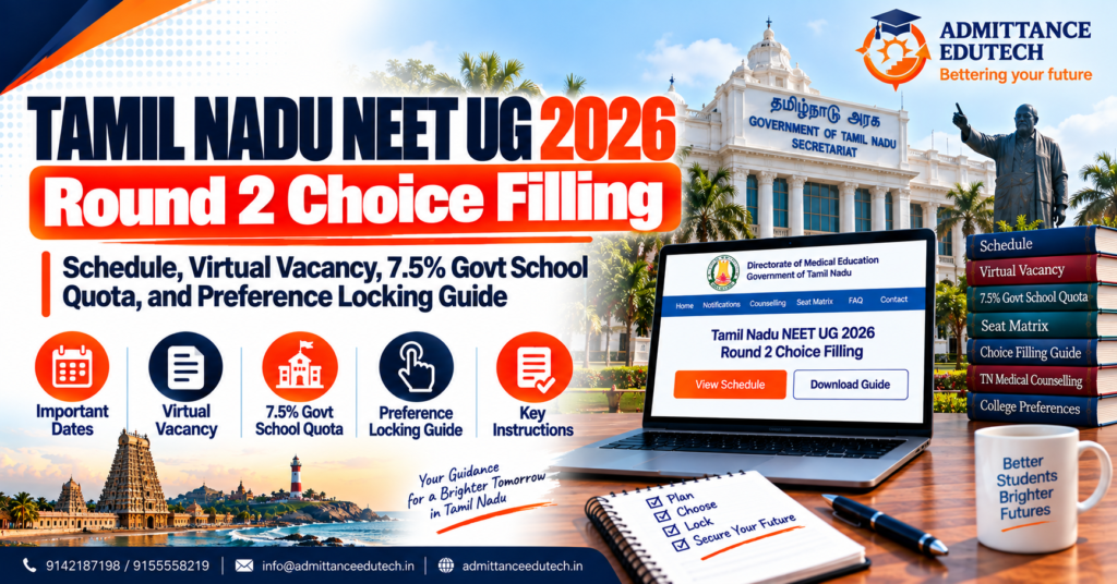 Tamil Nadu NEET UG Round 2 Choice Filling: Schedule, Virtual Vacancy, 7.5% Govt School Quota, and Preference Locking Guide