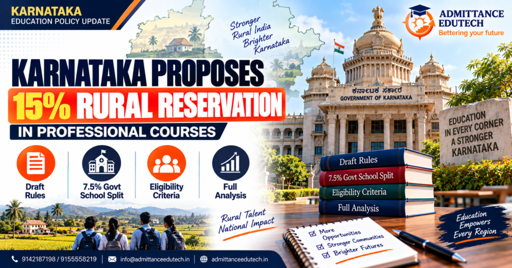 Karnataka Proposes 15% Rural Reservation in Professional Courses: Draft Rules, 7.5% Govt School Split, Eligibility, and Full Analysis