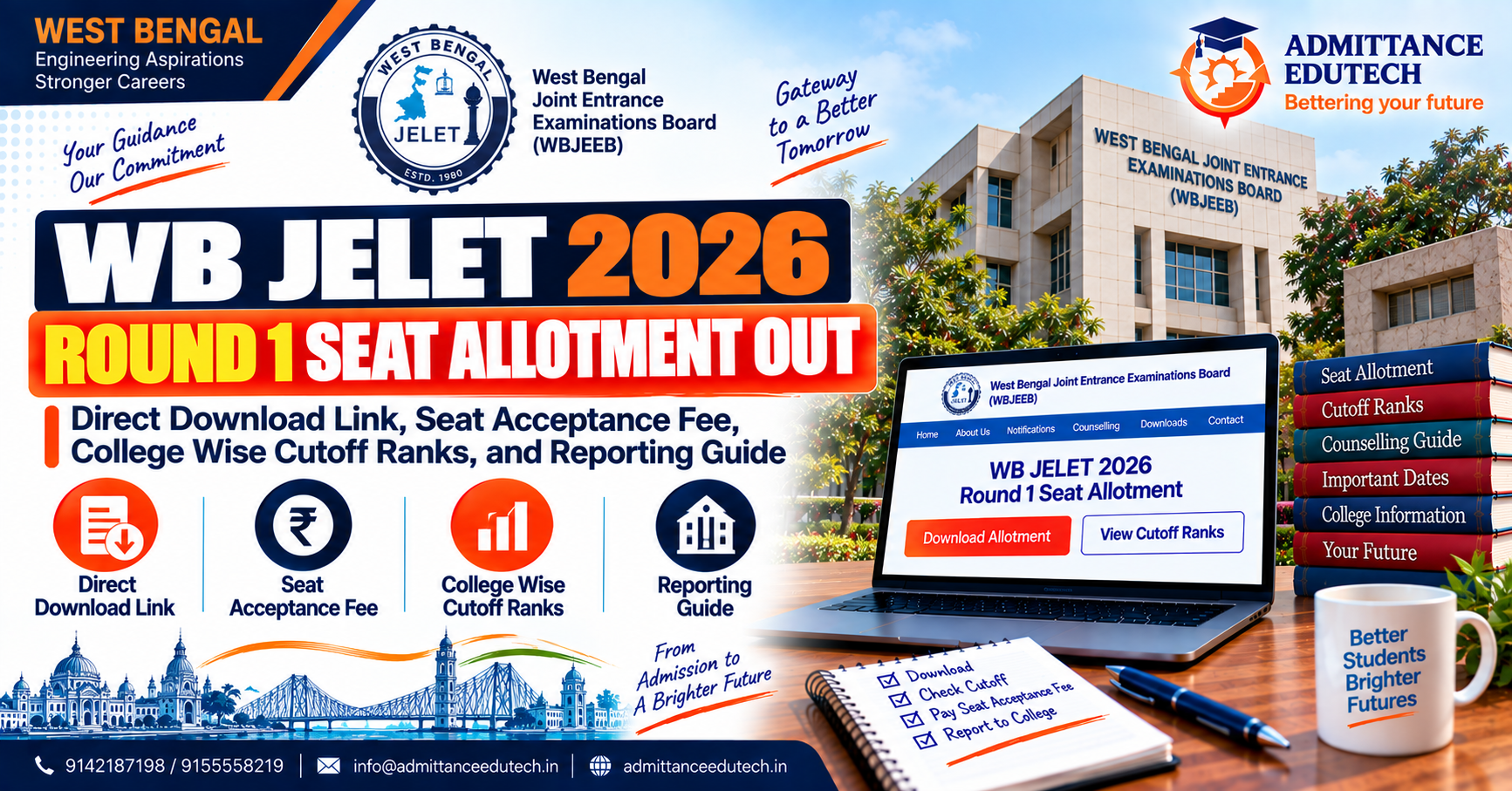 WB JELET 2026 Round 1 Seat Allotment Out: Direct Download Link, Seat Acceptance Fee, College Wise Cutoff Ranks, and Reporting Guide