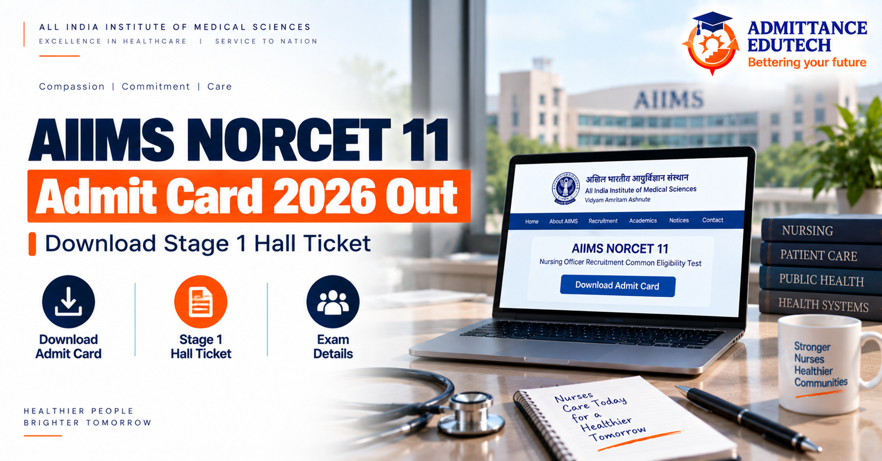 AIIMS NORCET 11 Admit Card 2026 Out: Download Stage 1 Hall Ticket