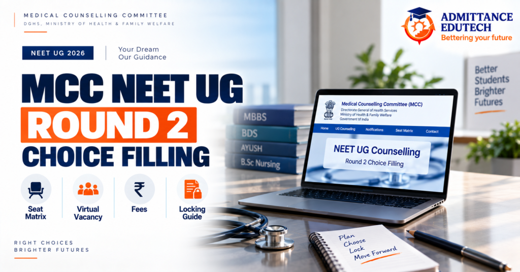 MCC NEET UG Round 2 Choice Filling: Seat Matrix, Virtual Vacancy, Fees, and Locking Guide