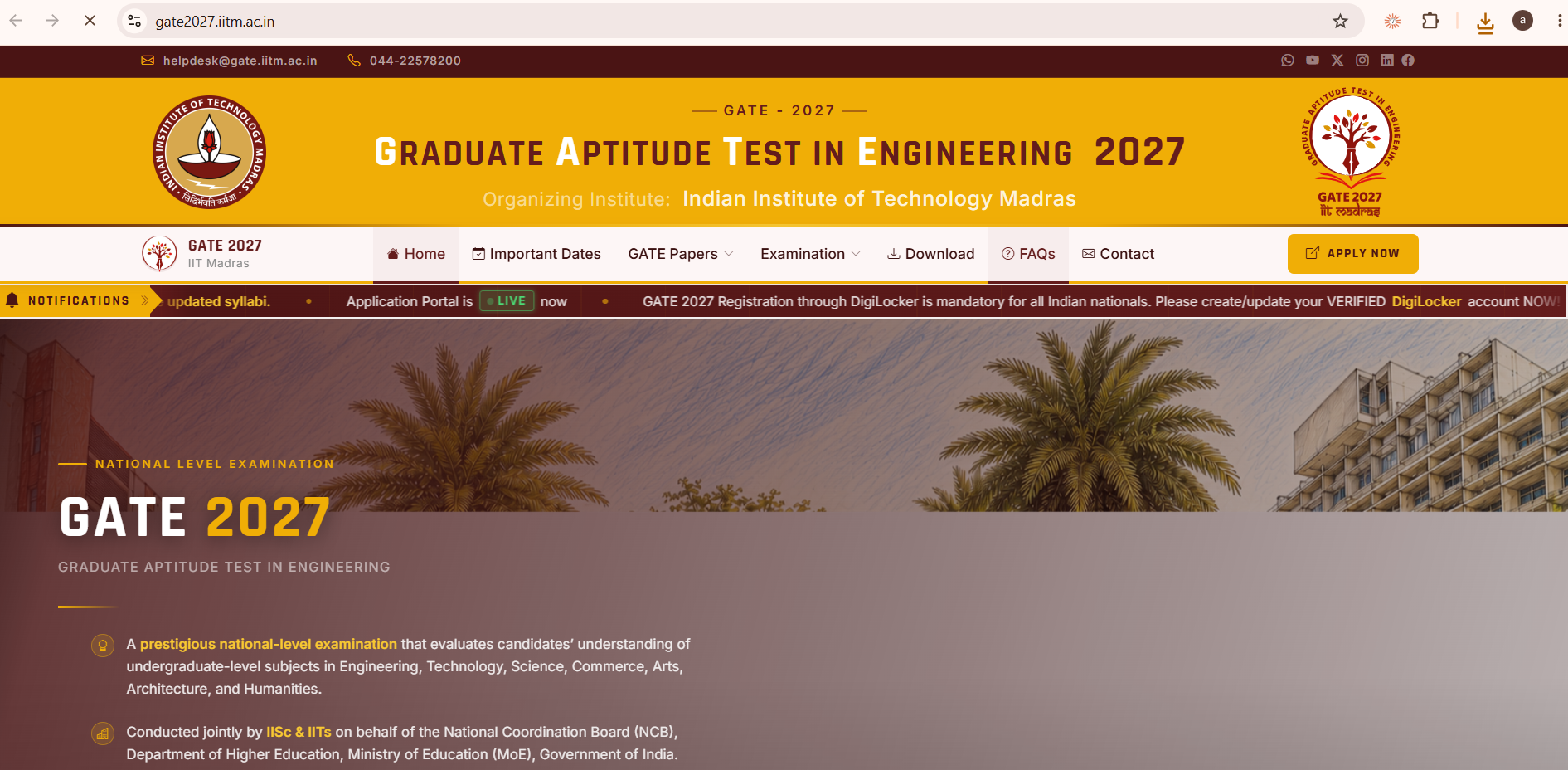 GATE Application Form 2027 Live: Registration Dates, GOAPS Portal Link, Eligibility, Fees, Two-Paper Combinations, and Step-by-Step Guide