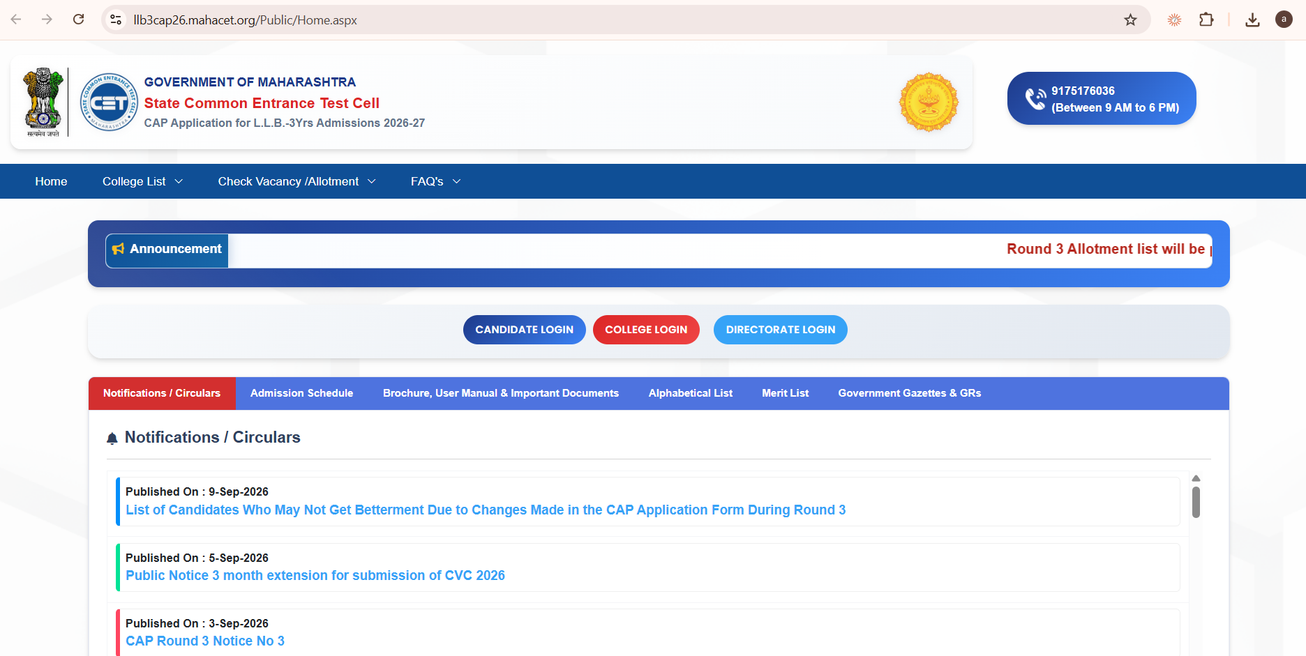 MH CET 3 Year LLB CAP Round 3 Allotment 2026: Direct Link and Freeze Steps