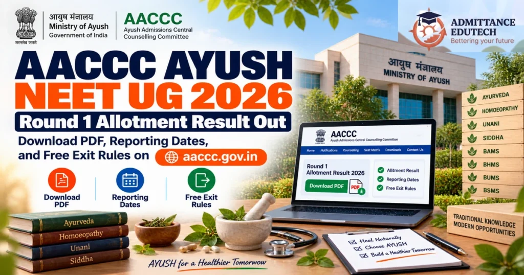 AACCC AYUSH Round 1 Seat Allotment Result 2026 Out on aaccc.gov.in