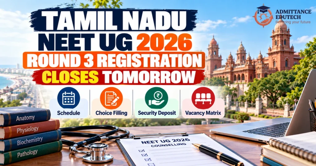 Tamil Nadu NEET UG 2026 Round 3 Registration Closes Tomorrow: Schedule, Choice Filling, Security Deposit, and Vacancy Matrix